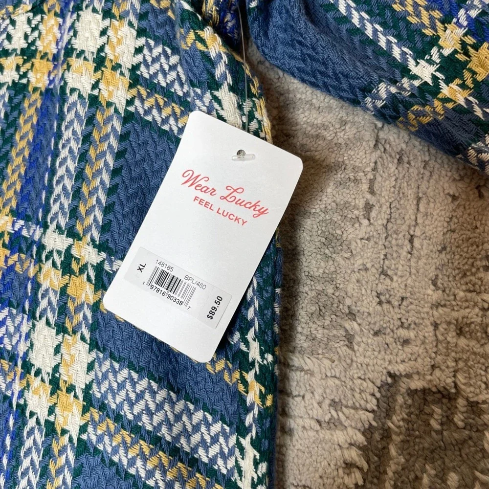 NEW Lucky Brand Mens XL Blue Herringbone Flannel Humboldt Utility Shirt Long Sle